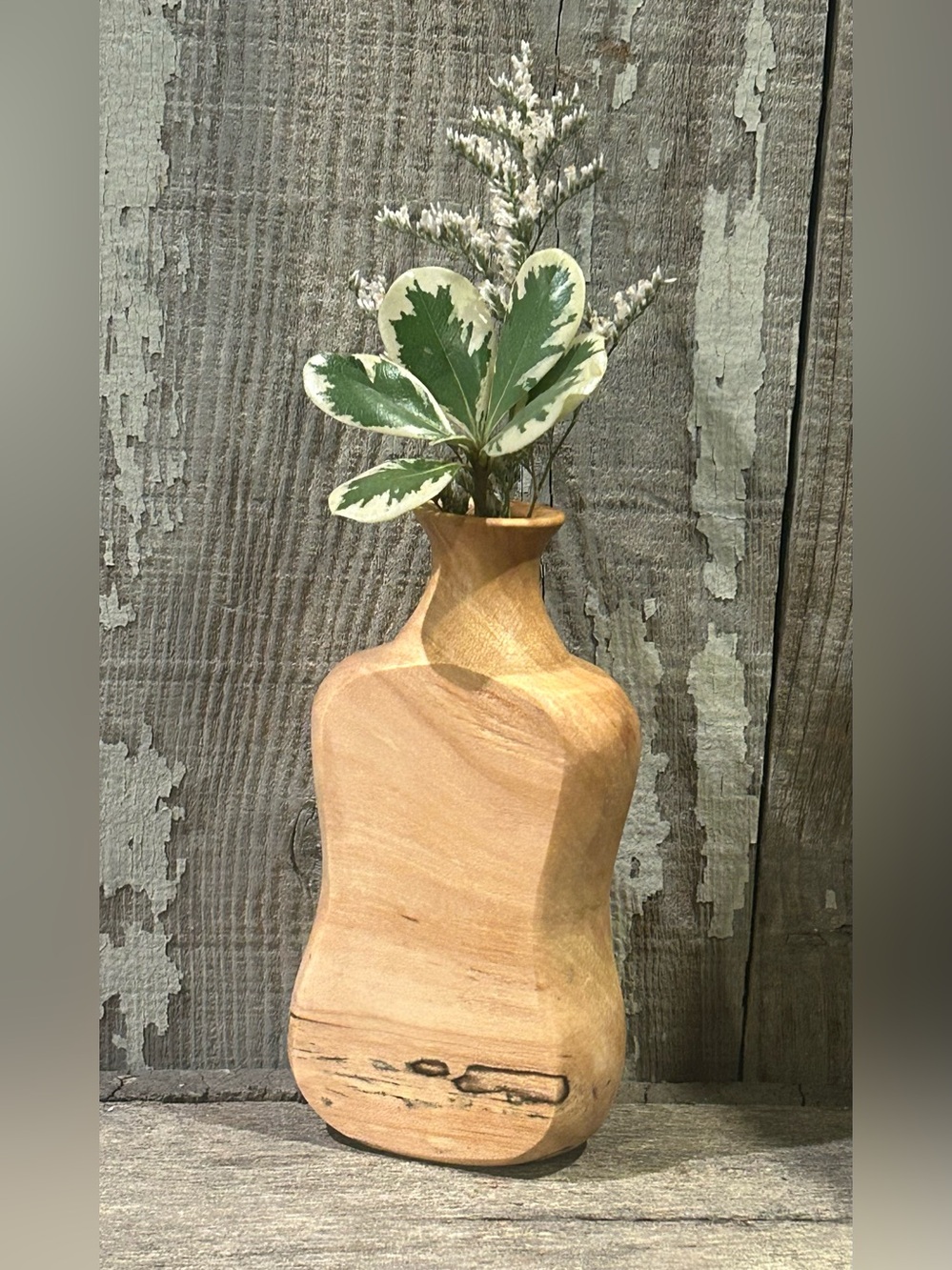 Handcrafted Wood-Turned Spalted Maple Bud Vase
